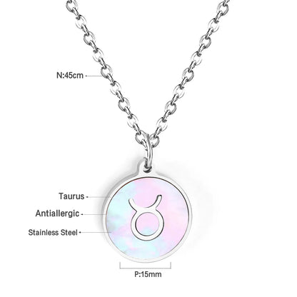 Wholesale 15mm Zodiac Acrylic Mirror Pendant | Laser Holographic Disc Charm | 45cm Gold & Steel Chain Necklace