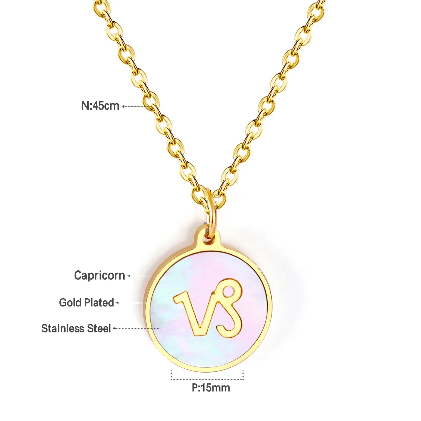 Wholesale 15mm Zodiac Acrylic Mirror Pendant | Laser Holographic Disc Charm | 45cm Gold & Steel Chain Necklace