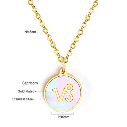 Wholesale 15mm Zodiac Acrylic Mirror Pendant | Laser Holographic Disc Charm | 45cm Gold & Steel Chain Necklace
