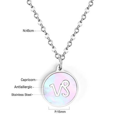 Wholesale 15mm Zodiac Acrylic Mirror Pendant | Laser Holographic Disc Charm | 45cm Gold & Steel Chain Necklace