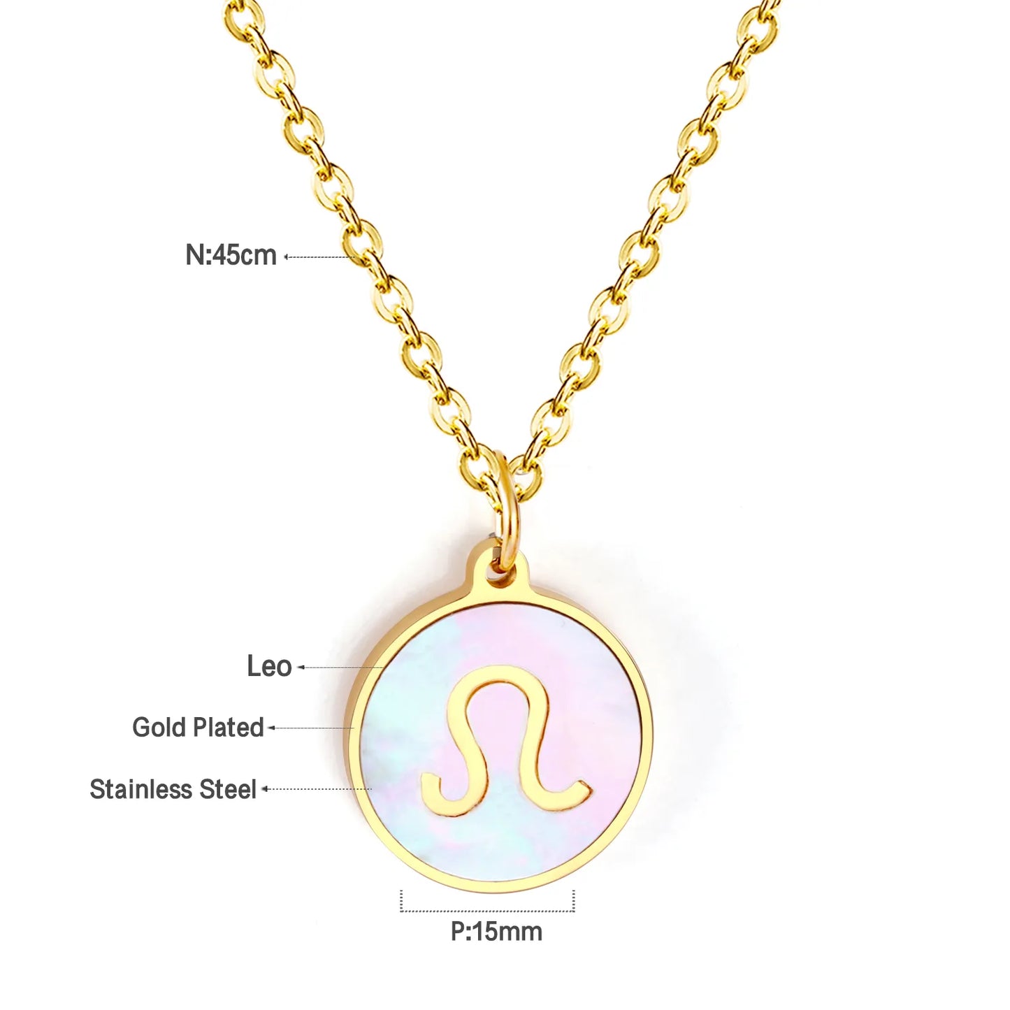 Wholesale 15mm Zodiac Acrylic Mirror Pendant | Laser Holographic Disc Charm | 45cm Gold & Steel Chain Necklace