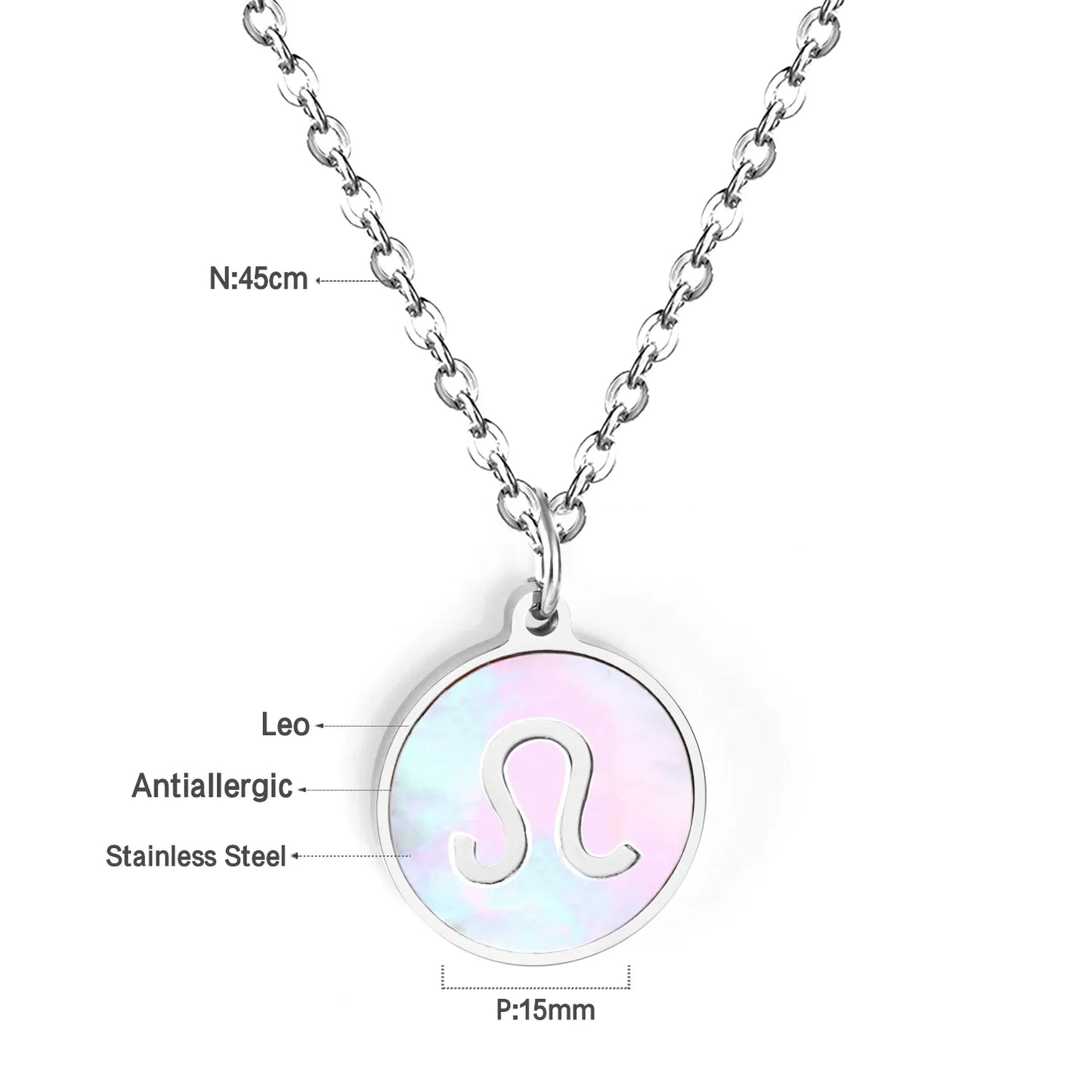Wholesale 15mm Zodiac Acrylic Mirror Pendant | Laser Holographic Disc Charm | 45cm Gold & Steel Chain Necklace