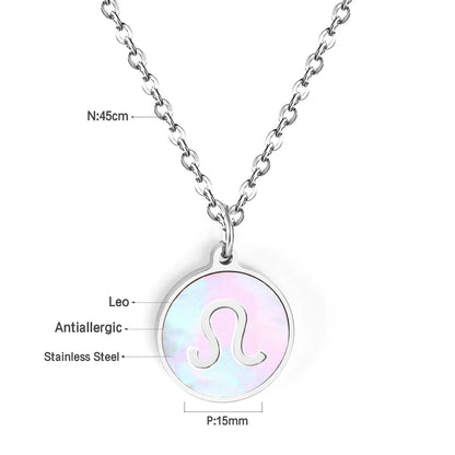 Wholesale 15mm Zodiac Acrylic Mirror Pendant | Laser Holographic Disc Charm | 45cm Gold & Steel Chain Necklace