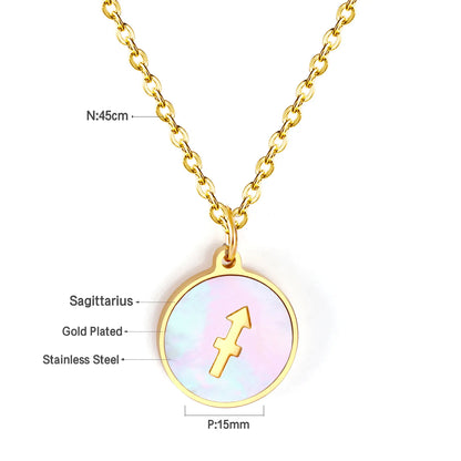 Wholesale 15mm Zodiac Acrylic Mirror Pendant | Laser Holographic Disc Charm | 45cm Gold & Steel Chain Necklace