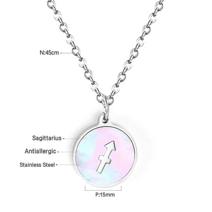 Wholesale 15mm Zodiac Acrylic Mirror Pendant | Laser Holographic Disc Charm | 45cm Gold & Steel Chain Necklace