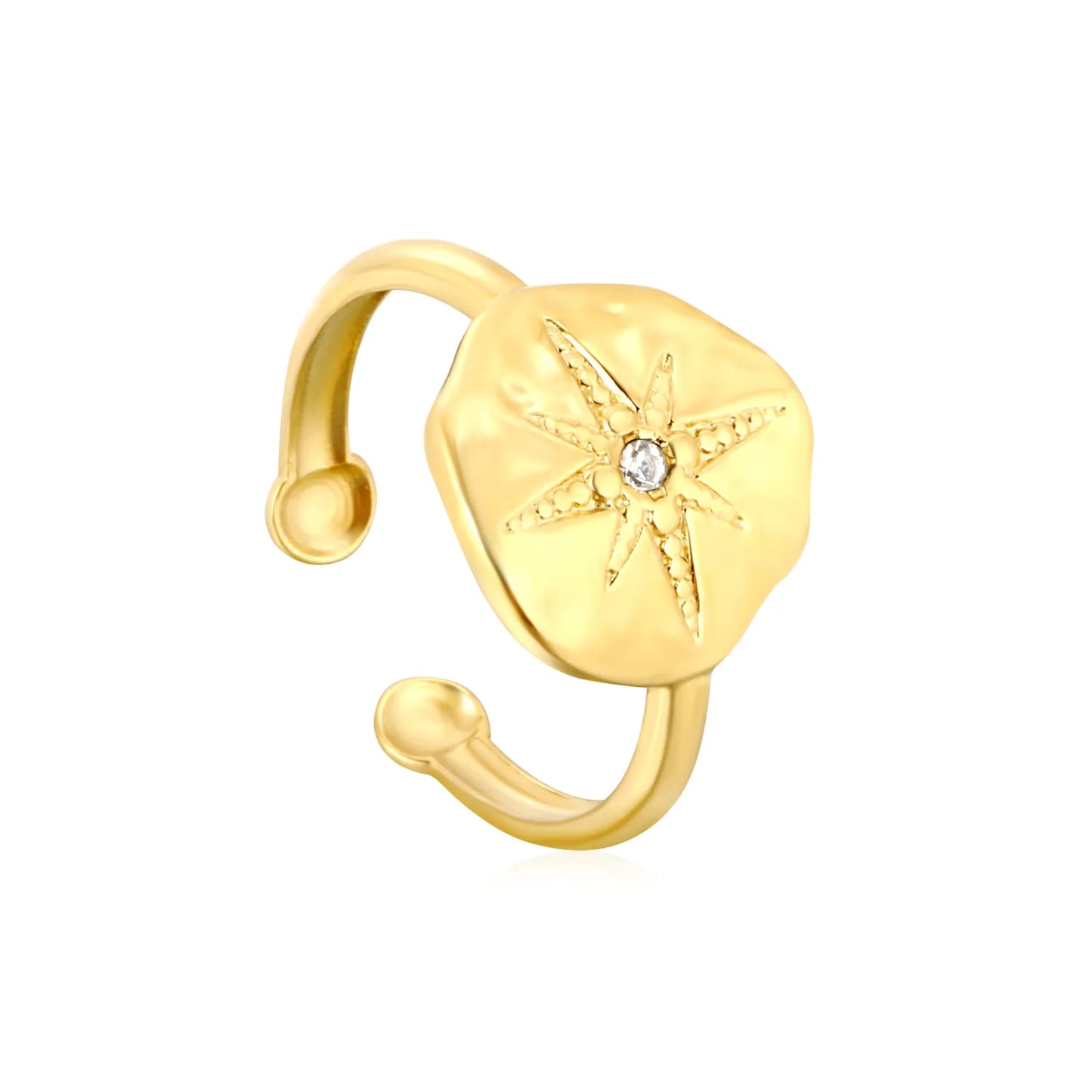 13.5mm Gold Starburst Open Ring | Golden Stainless Steel | Wholesale Bulk Order