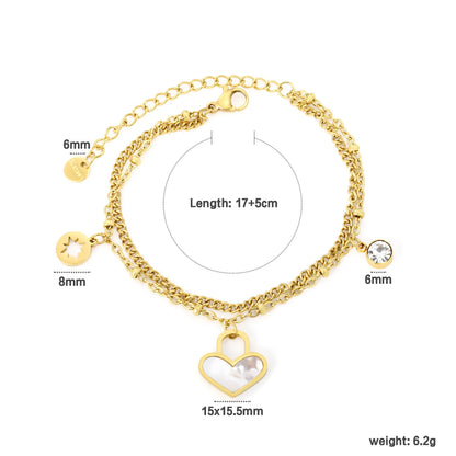 Gold Heart Charm Double  Layered Bracelet 17+5cm+6mm | Golden Stainless Steel | Wholesale & Bulk Orders