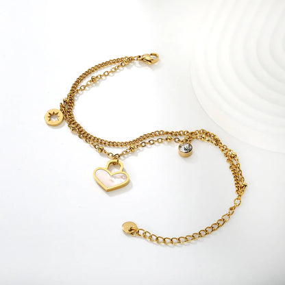 Gold Heart Charm Double  Layered Bracelet 17+5cm+6mm | Golden Stainless Steel | Wholesale & Bulk Orders