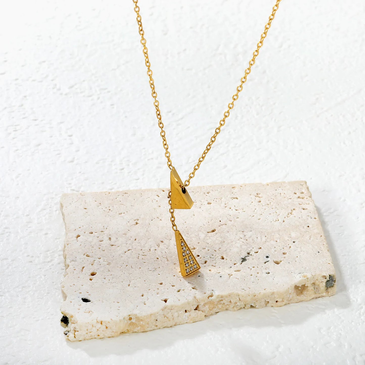 Wholesale Geometric Triangle Double Pendants Cross Chain (45+5 cm) with a 6mm Round End Tag Necklace