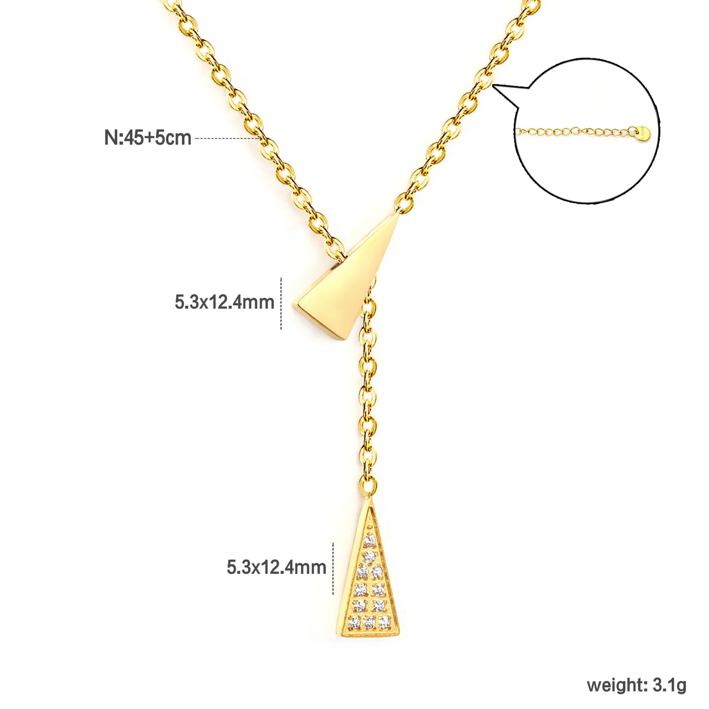 Wholesale Geometric Triangle Double Pendants Cross Chain (45+5 cm) with a 6mm Round End Tag Necklace