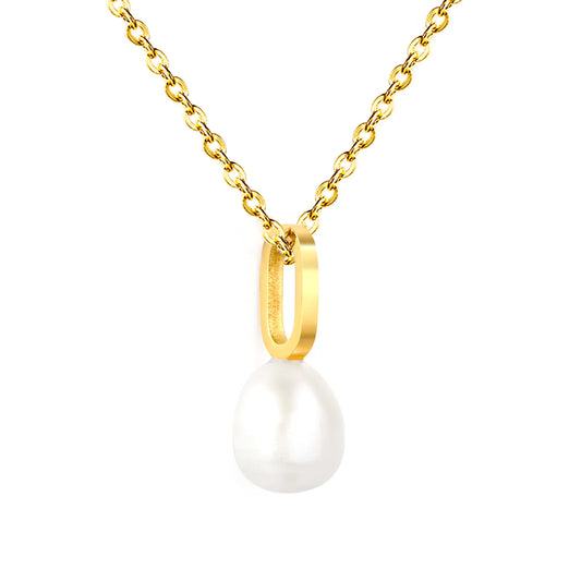 Gold Geometric Hollow Oval Link Necklace with Freshwater Pearls Cross Chain | Wholesale | Low MOQ