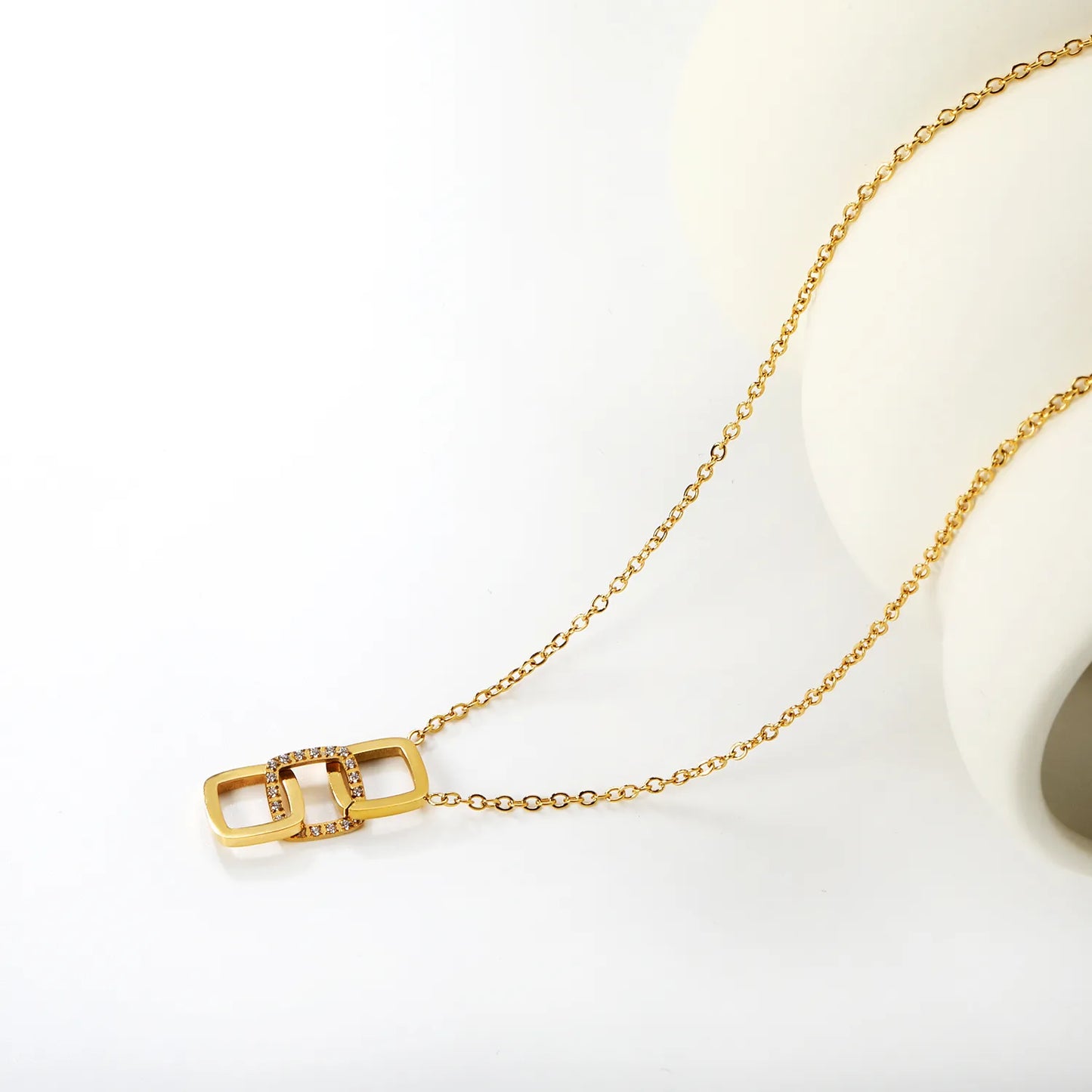 Gold-Plated Geometric Openwork Square Link Chain with Cross Pendant – Wholesale | Low MOQ