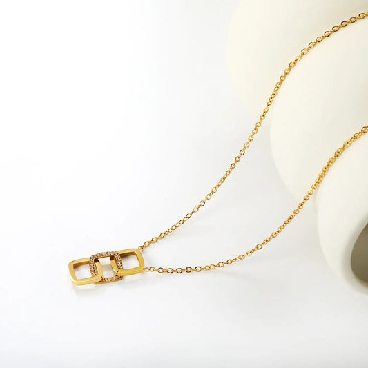 Gold-Plated Geometric Openwork Square Link Chain with Cross Pendant – Wholesale | Low MOQ