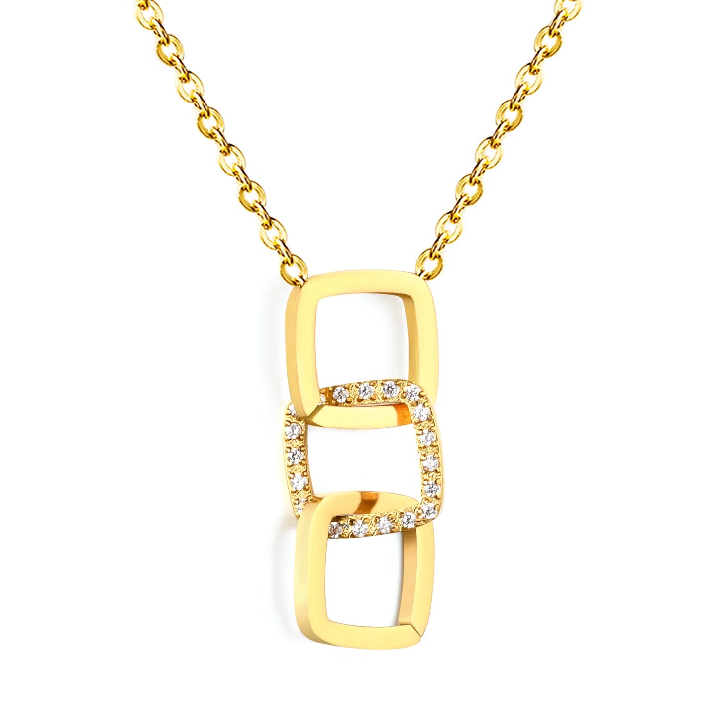 Gold-Plated Geometric Openwork Square Link Chain with Cross Pendant – Wholesale | Low MOQ