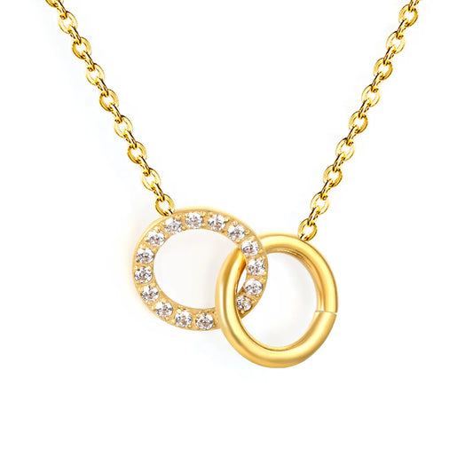 Wholesale Openwork Circle Ring with Rhinestone + Smooth Circle Cross Chain Gold-plated Necklace