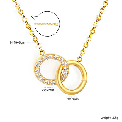 Wholesale Openwork Circle Ring with Rhinestone + Smooth Circle Cross Chain Gold-plated Necklace