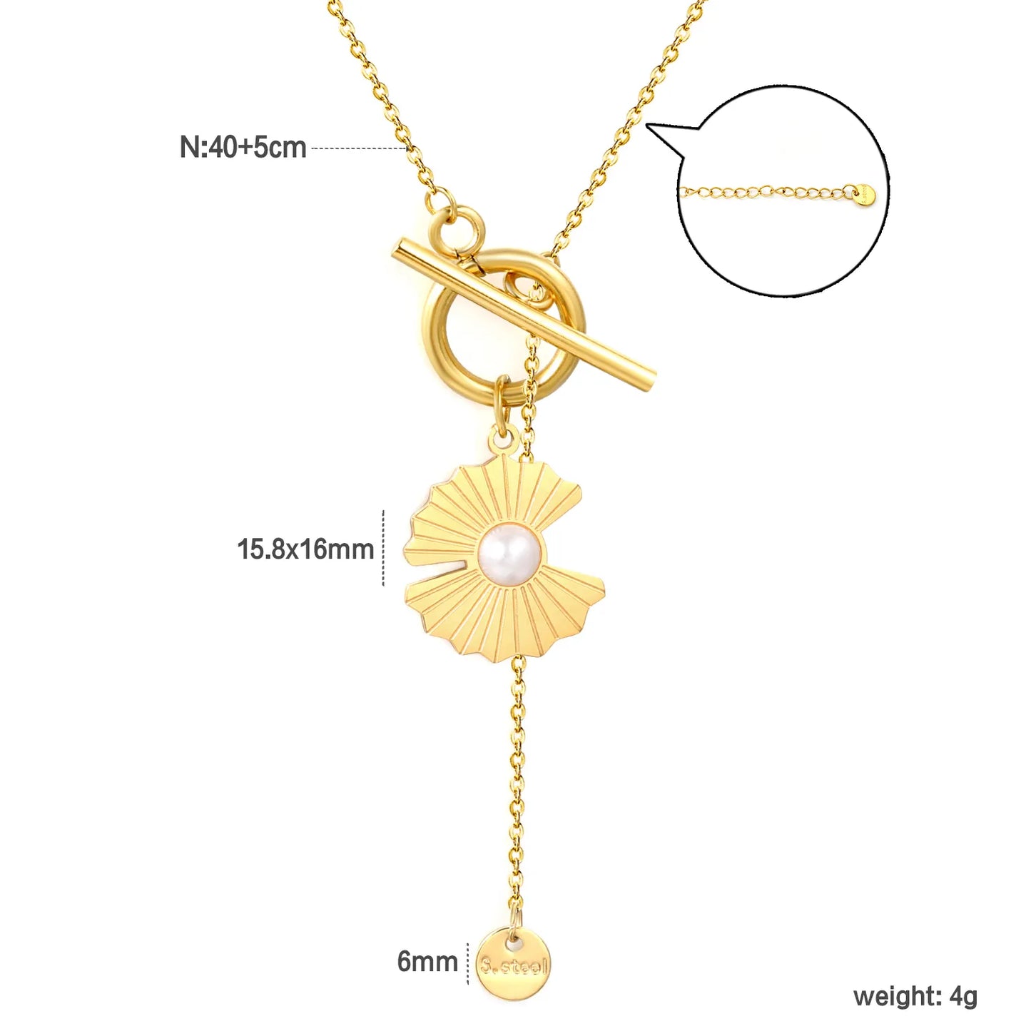 Wholesale Irregular Lotus Leaf with Pearl OT Clasp 45cm Gold-plated Necklace with 6mm round Tag