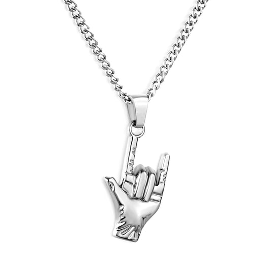 Rock Hand Pendant Necklace Gold & Silver Color Stainless Steel | Wholesale | Low MOQ
