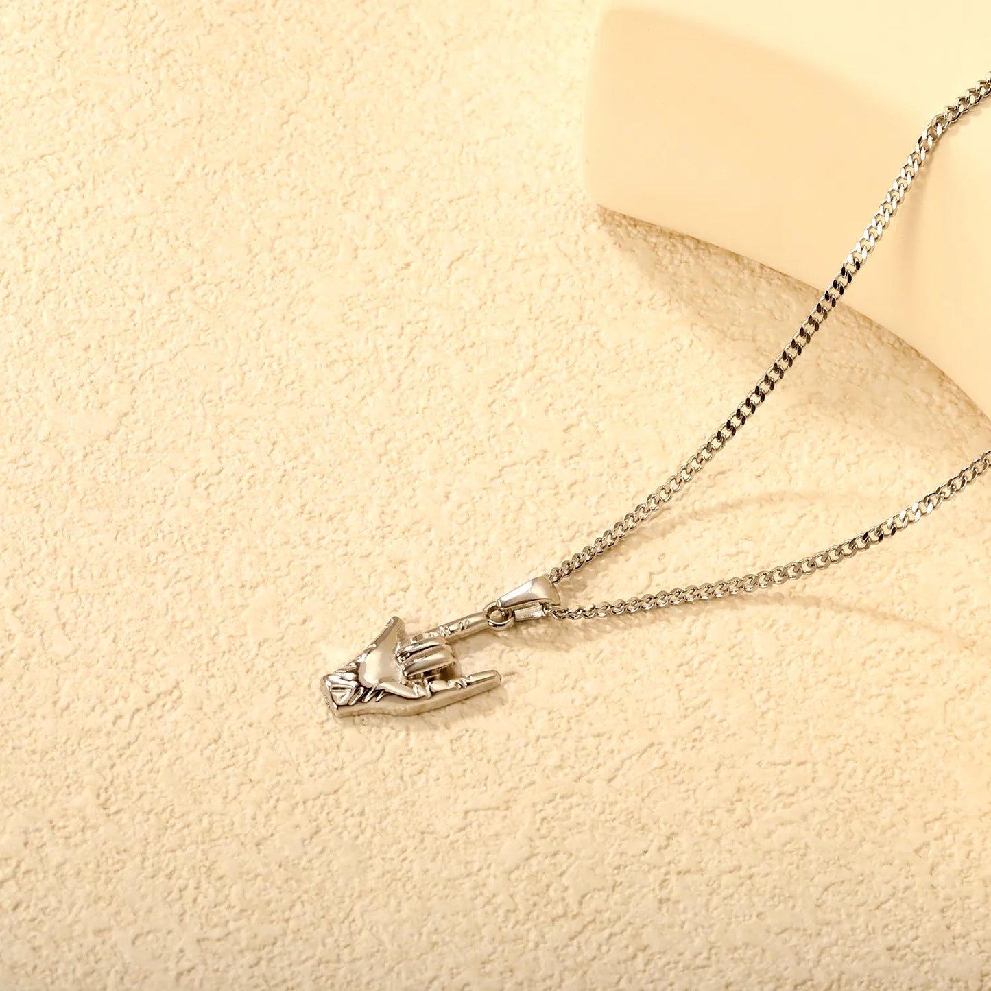 Rock Hand Pendant Necklace Gold & Silver Color Stainless Steel | Wholesale | Low MOQ