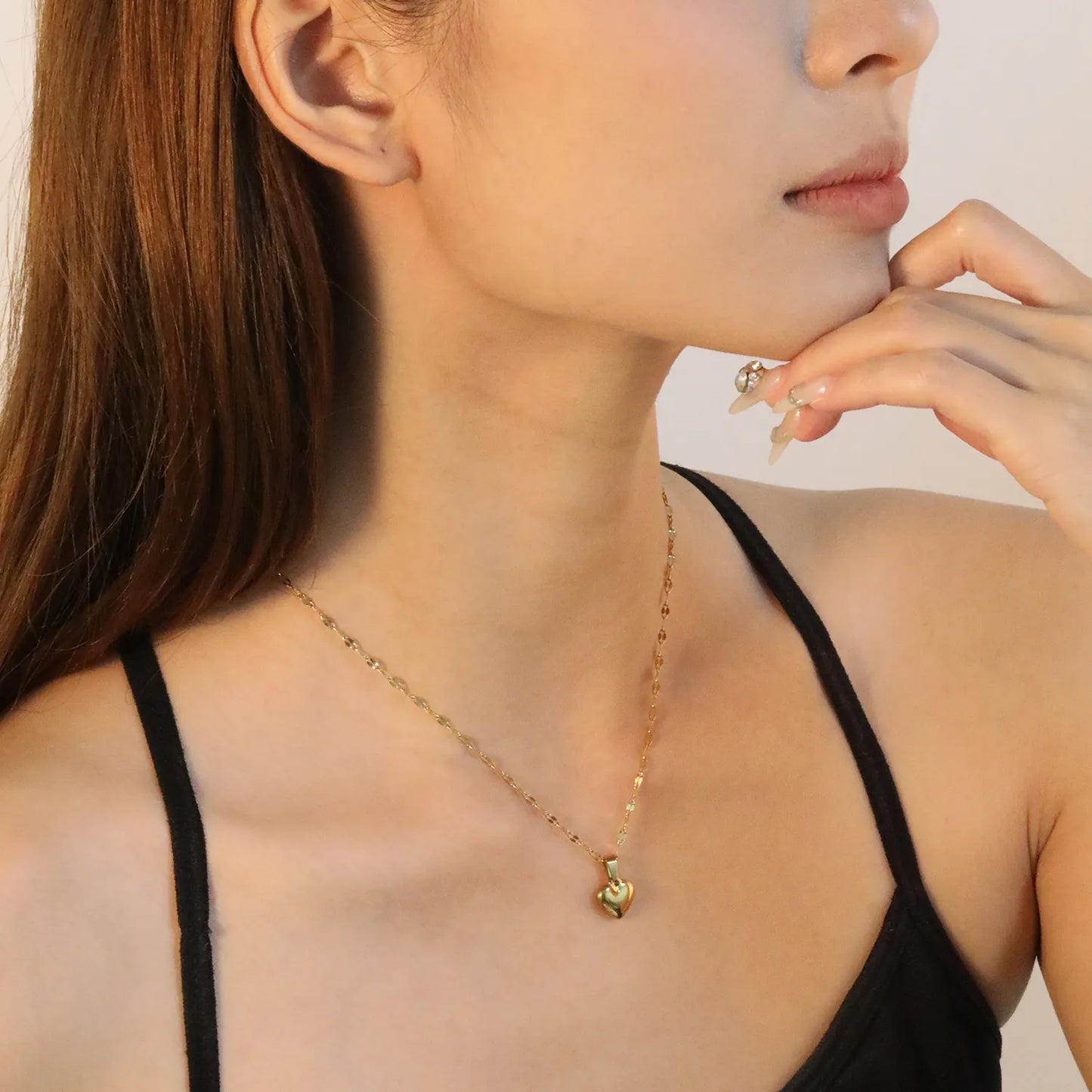 ✨ Wholesale 3D Heart Pendant Necklace - 10.6x11mm Gold Stainless Steel w/ Lip Chain 40+5cm (3.4g)