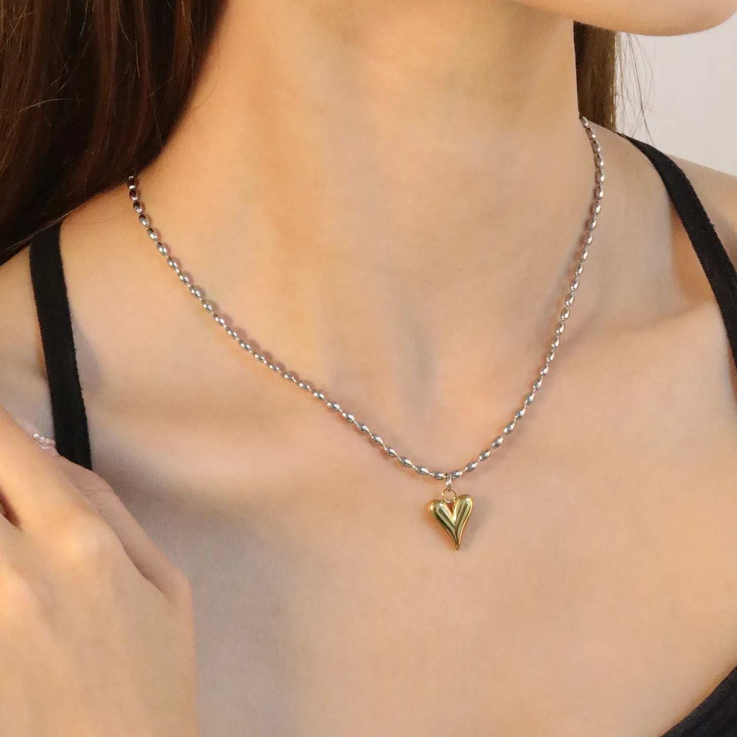 ✨ Minimalist Heart Necklace Wholesale 11.9x14.1mm Pendant | Adjustable Bead Chain | Hypoallergenic Steel Jewelry