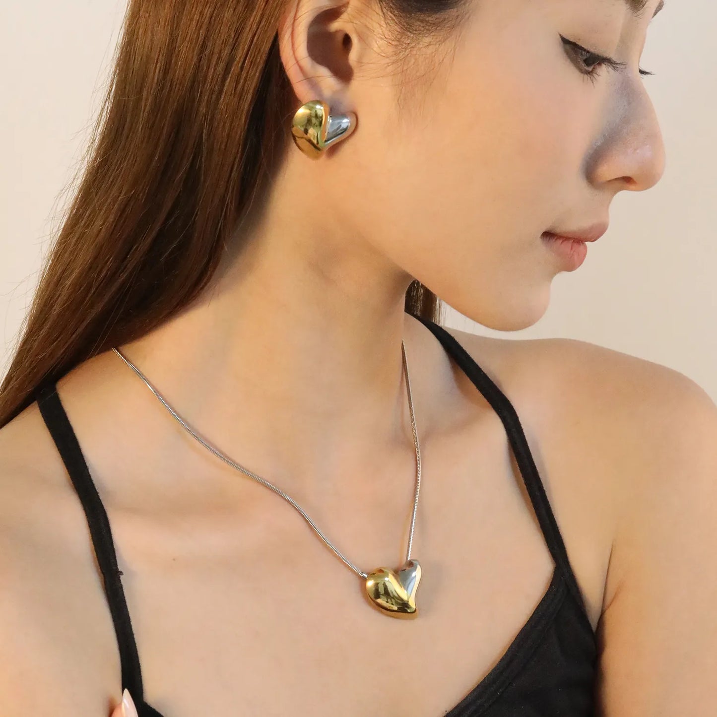 ✨ Jumbo Heart Jewelry Set (27x27.3mm) Wholesale Stainless Steel Earrings + Pendant | Heavy 1.6mm Chain 43+5cm | 3 Color Options