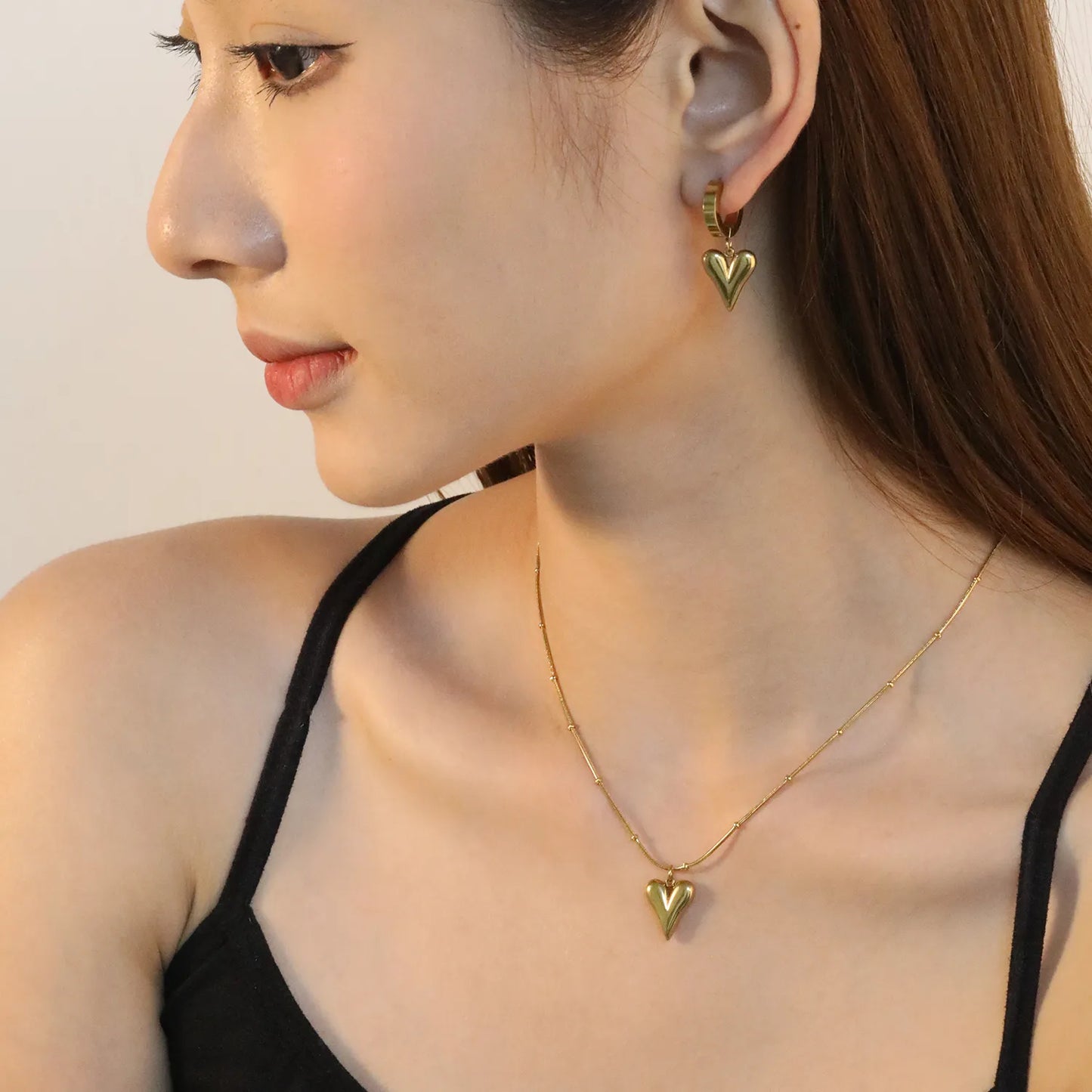 ✨ Wholesale Sharp Point Heart Earrings & Pendant Set 12.1x14.7mm | 42+5cm Snake Chain | Stainless Steel Jewelry Bulk