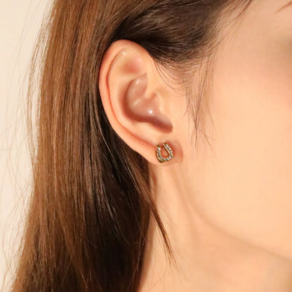 ✨ 3-Pack U-Shaped Stud Earrings Wholesale 8x9.1mm Gold & White CZ | Lightweight 1.6g | Nickel-Free Earrings