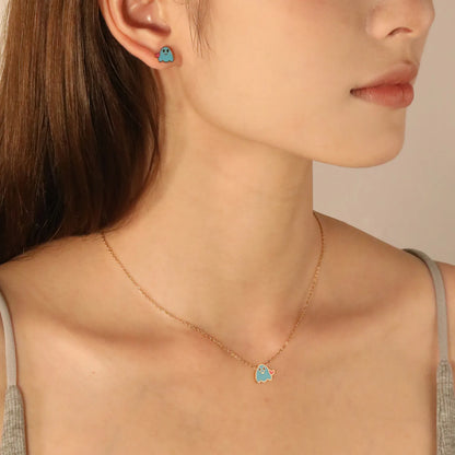 Wholesale Stainless Steel Dripping Oil Lovestruck Imp Set - Enamel Charm Earrings & Pendant Necklace w/ Cross Chain (Bulk Gothic Jewelry)