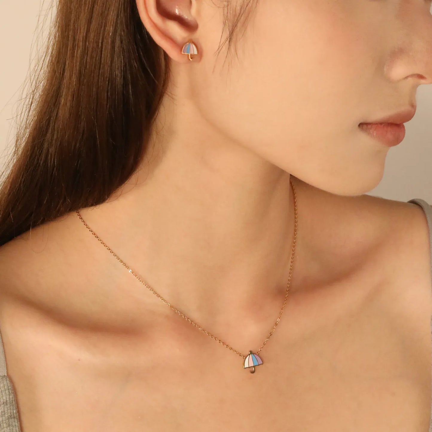Bulk Rainy Day Charm Set Gold-Tone Stainless Earrings & Necklace (3.4g) | Wholesale Weather-Themed Jewelry