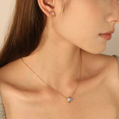Bulk Rainy Day Charm Set Gold-Tone Stainless Earrings & Necklace (3.4g) | Wholesale Weather-Themed Jewelry