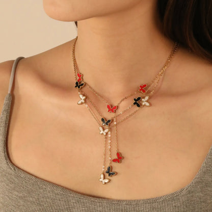 4-Piece Set Stainless Steel Butterfly Shell Pendant Necklaces - Wholesale for Retailers