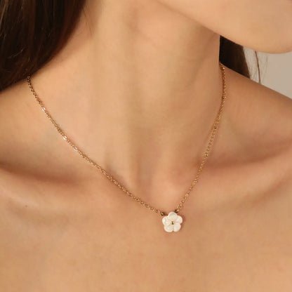 ✨ Wholesale Gold Shell & Floral Beaded Necklace - 2x1.2mm Chain w/ 12.5mm Pendant | Adjustable 40+5cm (3.2g)
