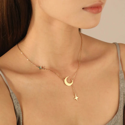 ✨ Celestial Charm Necklace Wholesale 4cm Tassel + Moon & Star Pendants | Adjustable 42+5cm Chain | Dual-Tone Options