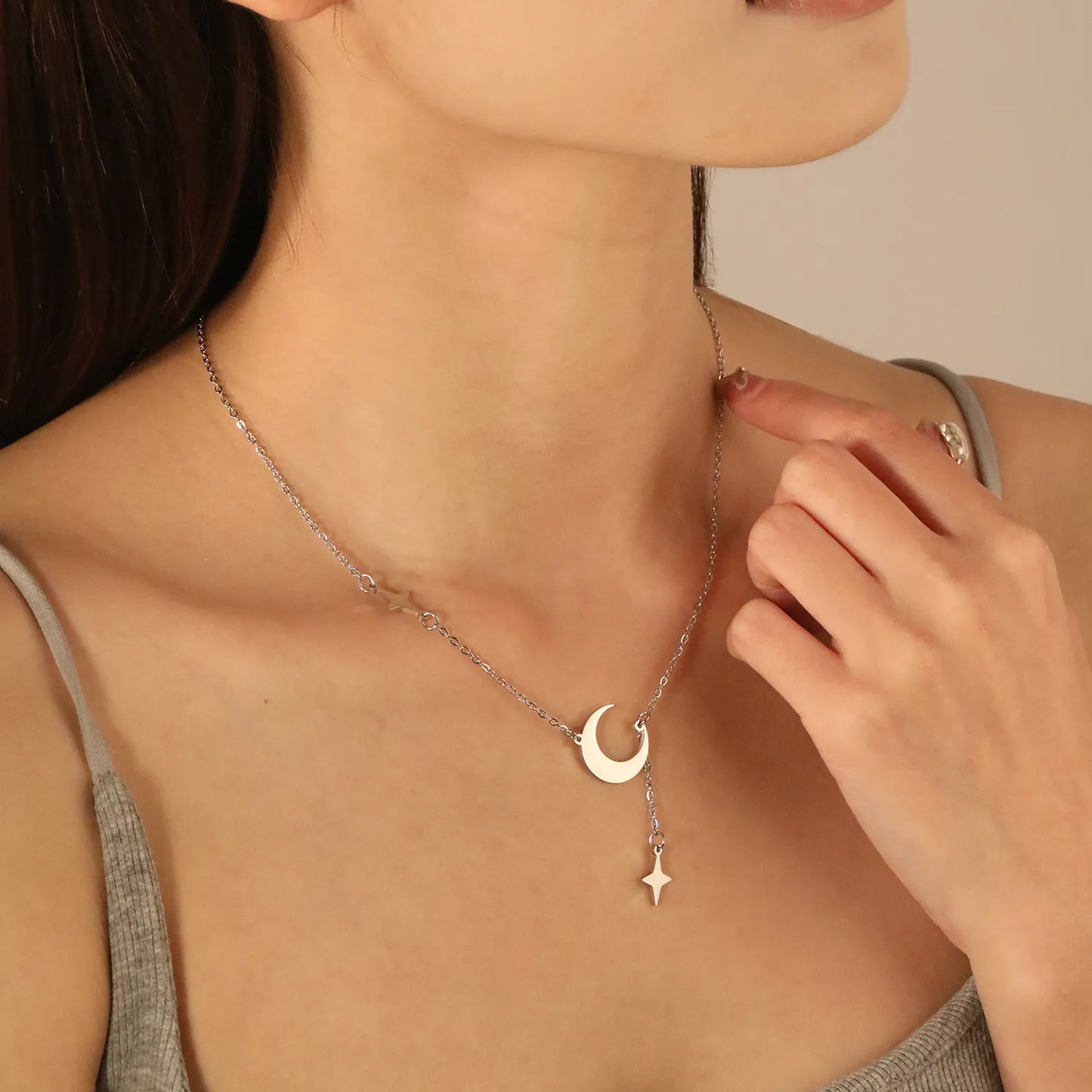 ✨ Celestial Charm Necklace Wholesale 4cm Tassel + Moon & Star Pendants | Adjustable 42+5cm Chain | Dual-Tone Options