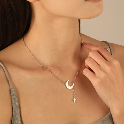 ✨ Celestial Charm Necklace Wholesale 4cm Tassel + Moon & Star Pendants | Adjustable 42+5cm Chain | Dual-Tone Options