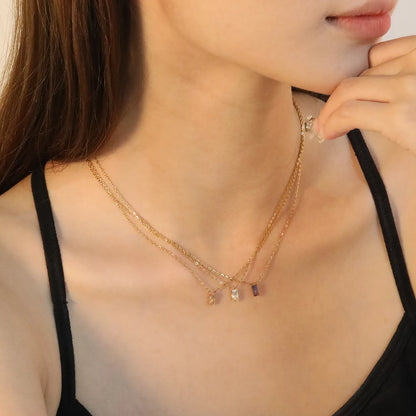 Bulk Gold Square Zirconia Pendant Necklace – 4.5*7.4mm (3 Colors) | 0.3mm Cross Chain | 40+5cm Adjustable | Wholesale Jewelry for Retailers