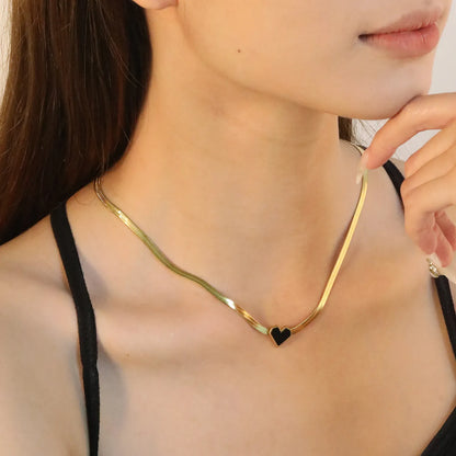 ✨ Wholesale Gold Necklace Set - 5.9mm White Zircon & 11.5x10.6mm Black Heart Pendants | 3.2mm/3.3mm Blade Chains 40+5cm