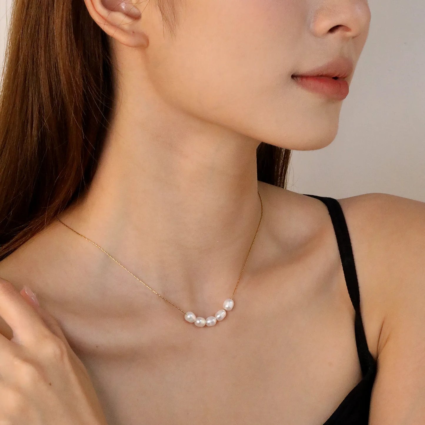 🌊 Wholesale 5x6*7mm Pearl Cross Necklace | 40+5cm +6mm Tag Gold