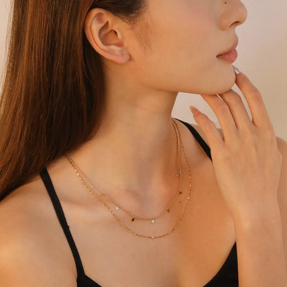 ✨ Wholesale Geometric Dual Chain Necklace | Bead+Stardust 40+5cm Gold