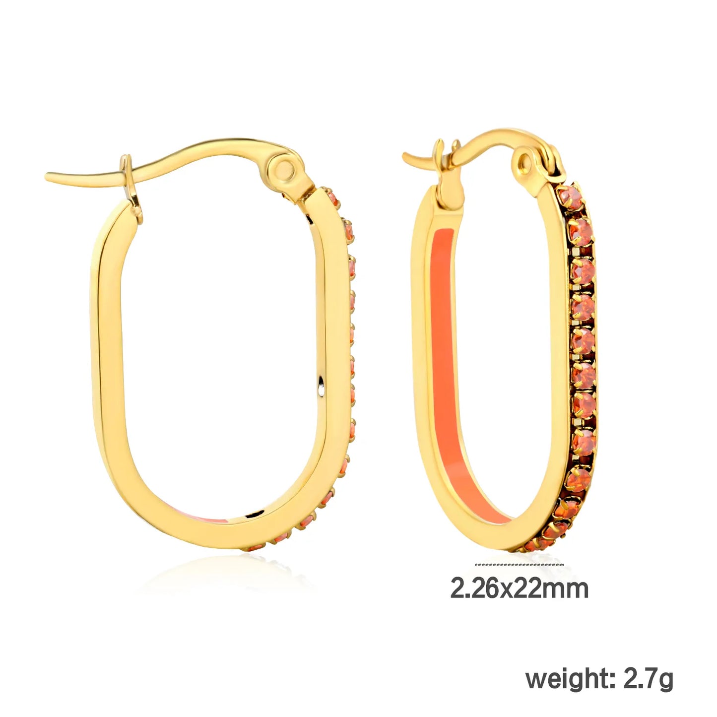 Orange Rhinestone Gold-Plated Finish Wholesale Crystal Oval Hoop Earrings  | 2.26*22mm |MOQ 12+