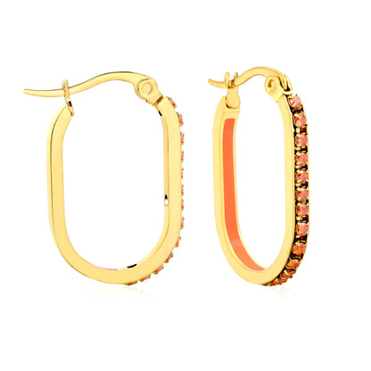 Orange Rhinestone Gold-Plated Finish Wholesale Crystal Oval Hoop Earrings  | 2.26*22mm |MOQ 12+