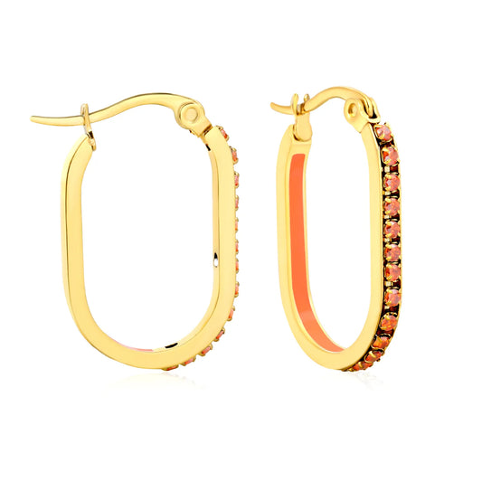 Orange Rhinestone Gold-Plated Finish Wholesale Crystal Oval Hoop Earrings  | 2.26*22mm |MOQ 12+