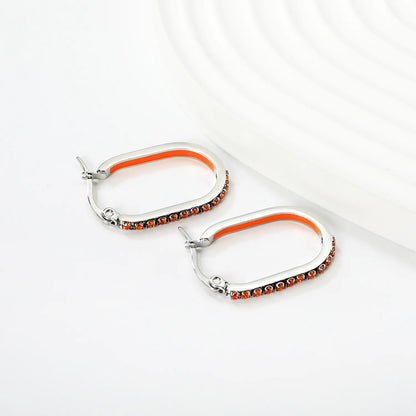Wholesale Orange Rhinestone Silver-Plated Finish Crystal Oval Hoop Earrings  | 2.26*22mm | MOQ 12+