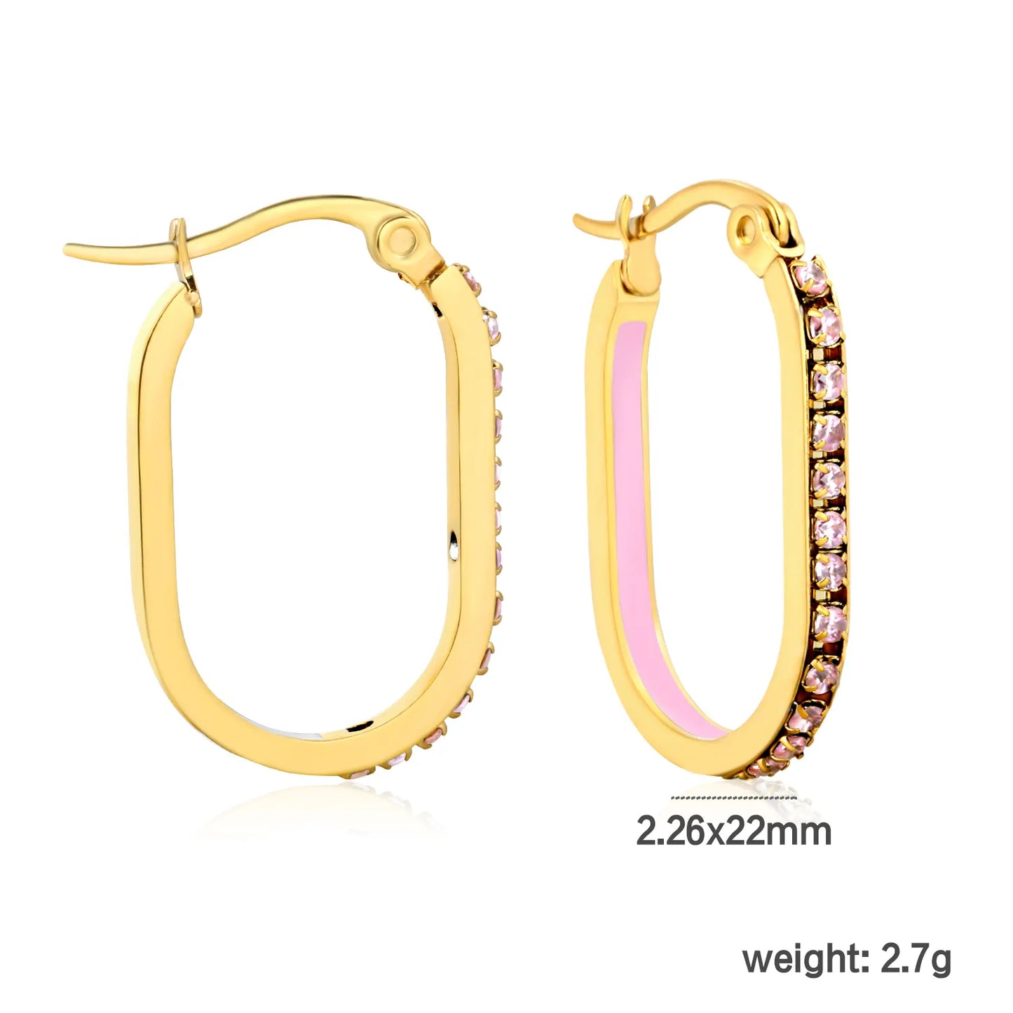 Pink Rhinestone Gold-Plated Finish Premium Stainless Steel Hoop Earring | 2.26*22mm Size | Wholesale  MOQ 12+
