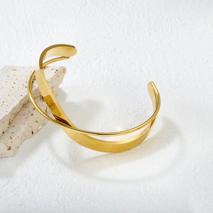 ✨ Wholesale 23mm Geometric Cuff Bracelet | Gold/Steel | 60mm