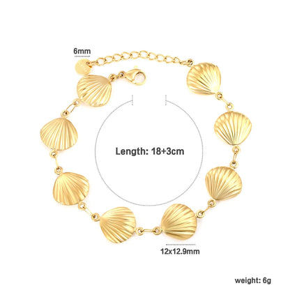 Wholesale Linked Shell Bracelet | 12x12.9mm Shell Chain Design | 18+3cm Adjustable | Gold or Steel Color Beach Jewelry