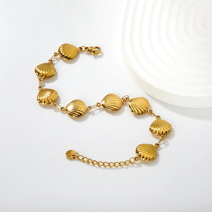 Wholesale Linked Shell Bracelet | 12x12.9mm Shell Chain Design | 18+3cm Adjustable | Gold or Steel Color Beach Jewelry