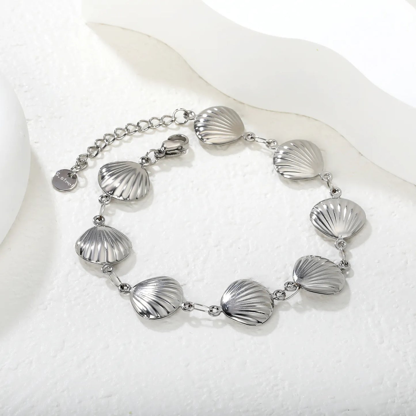 Wholesale Linked Shell Bracelet | 12x12.9mm Shell Chain Design | 18+3cm Adjustable | Gold or Steel Color Beach Jewelry