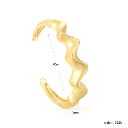 Wholesale 14mm Wavy Open Bangle | 60mm Inner Diameter | Gold Stainless Steel Cuff Bracelet | Bulk Statement Jewelry Lot